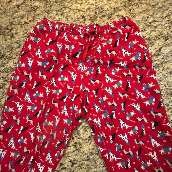 L.L. Bean  Women Large Husky Retriever Dog Snow Pajama Sleep Pants Flannel Red - Picture 2 of 10